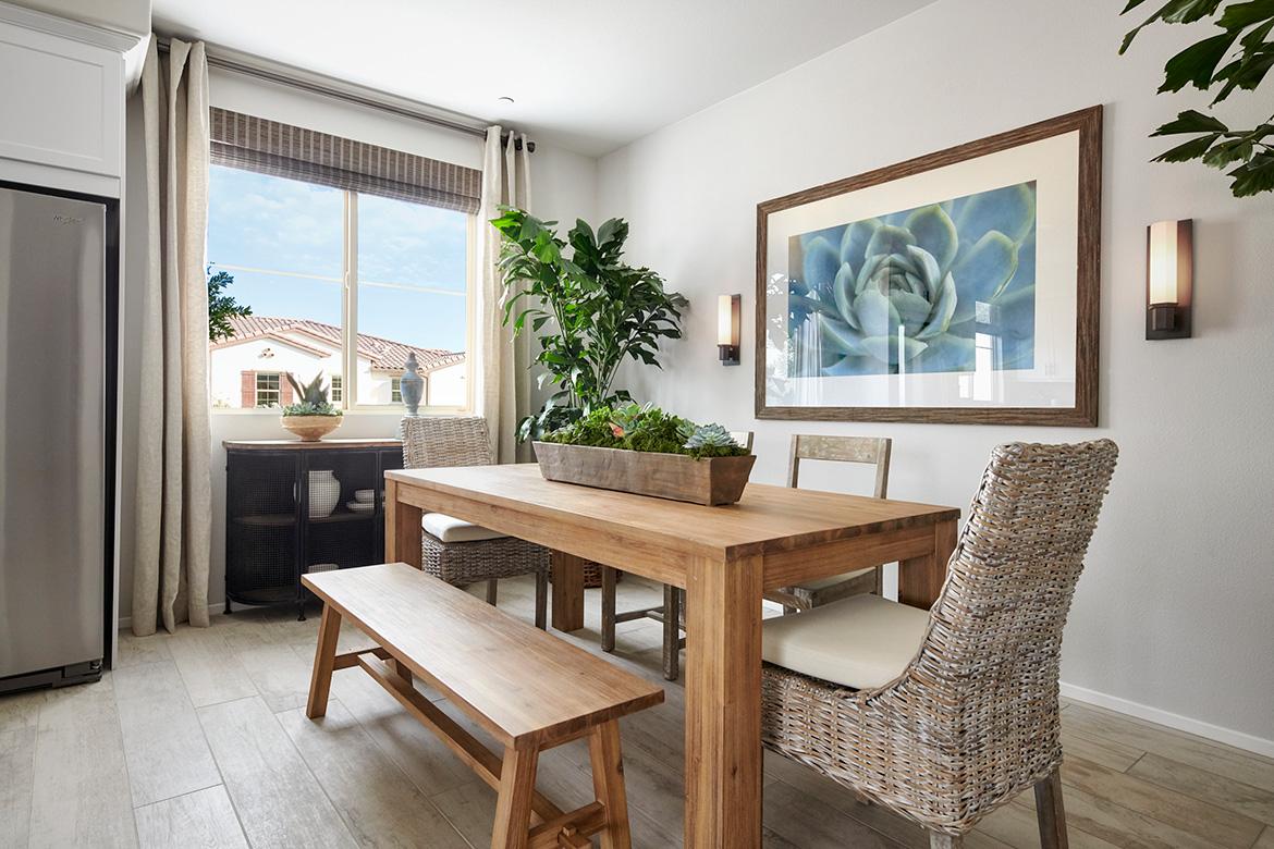 Modern dining room with wooden table